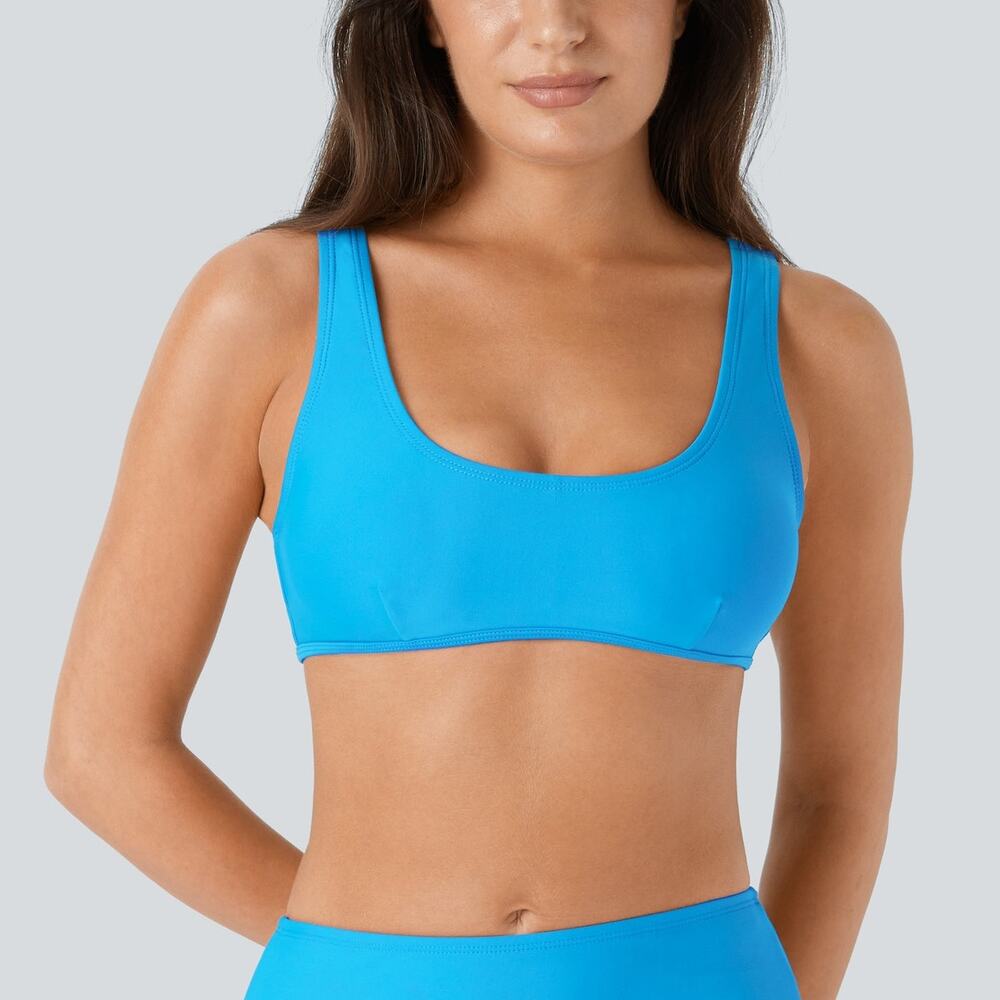 NWOT Halara Solid U Neck Bikini Top Swimsuit Beach Swimming Blue Womens Size XS